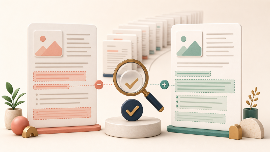 AI content review workflow with visual diff and approval checkpoint