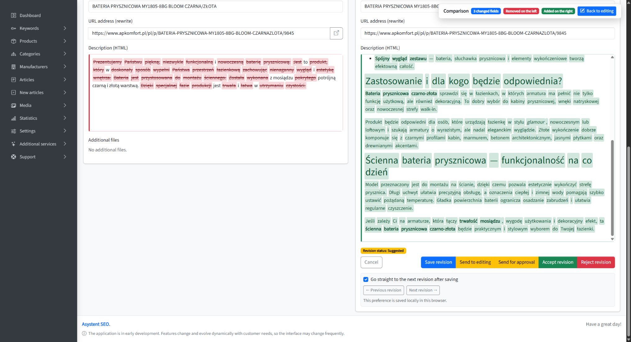 AP Komfort revision with editing, approval, acceptance and rejection actions
