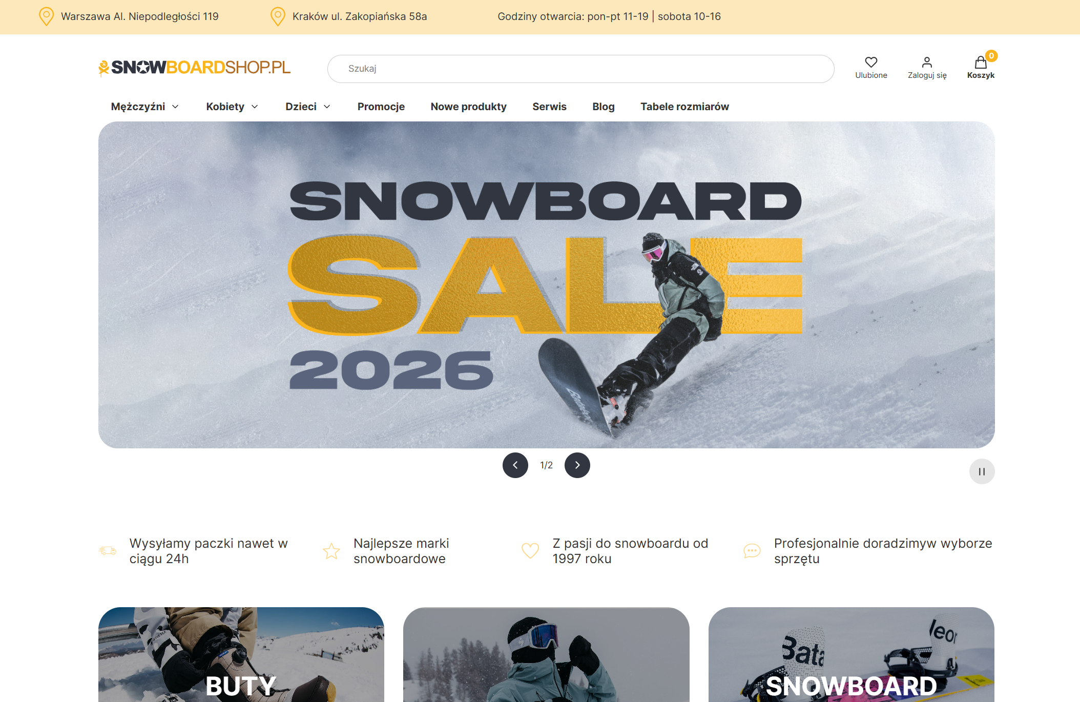 Snowboardshop.pl online store homepage
