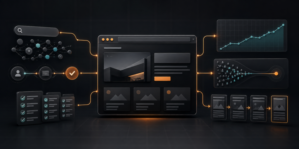 Website SEO readiness illustrated through search demand, business value and a structured optimization workflow
